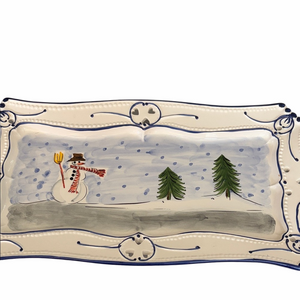 Portugal Majolica:  hand painted rectangular Snowman Serving Platter